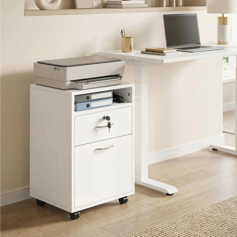 HOMCOM 24" Vertical Filing Cabinet with Lockable Drawer, Mobile File Cabinet with 2 Keys, Wheels for Home Office, White
