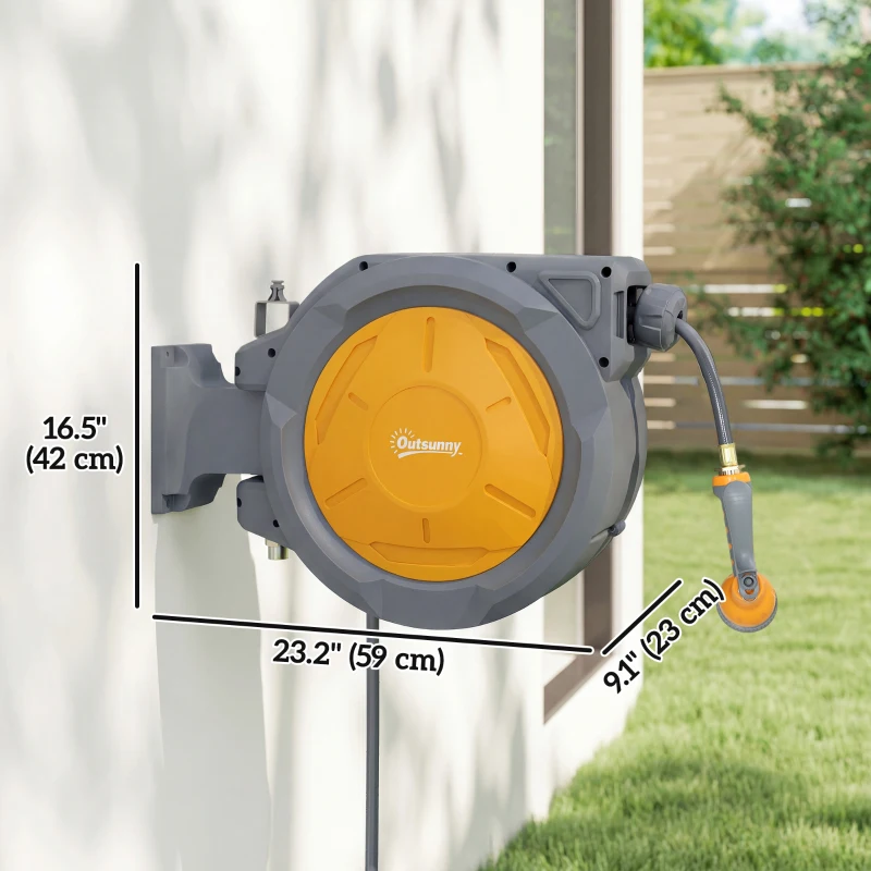 Outsunny 1/2 in x 100ft Wall Mounted Garden Hose Reel, Retractable Water Hose Reel with Auto Rewind, Any Length Lock, Orange
