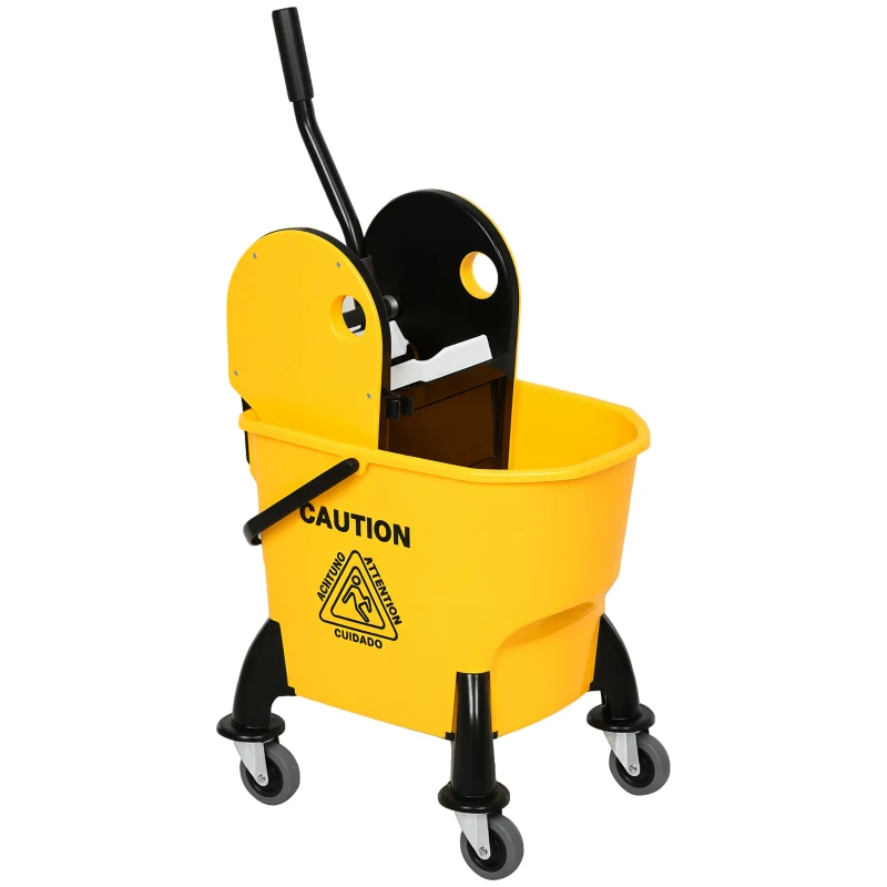 HOMCOM 6.9 Gal/26L Mop Bucket, Mop Bucket with Wringer, Wheels and Handle, Yellow