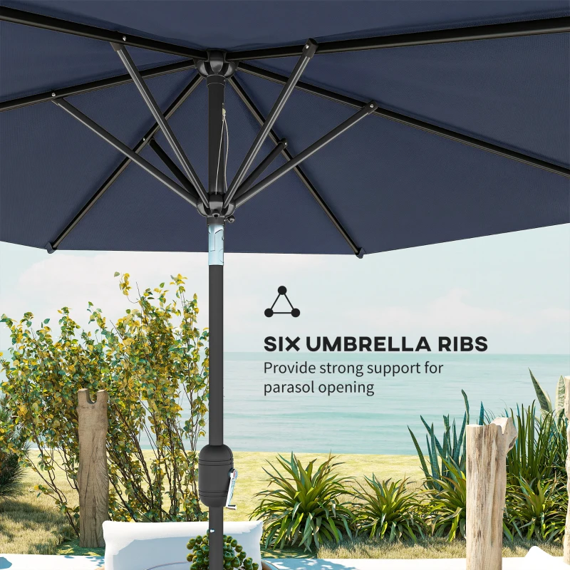 Outsunny Patio Sun Umbrella, Outdoor Parasol with 6 Ribs, Blue