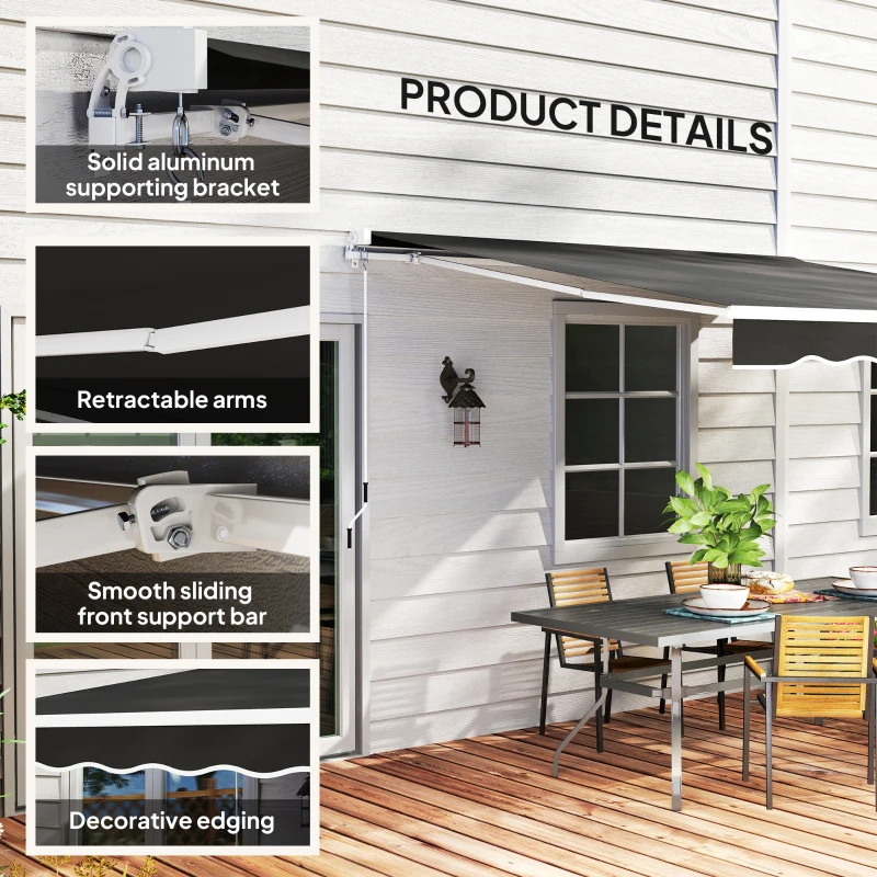 Outsunny 8' x 7' Retractable Awning, Patio Awnings, Sunshade Shelter with 280 g/m² UV & Water-Resistant Fabric, Black