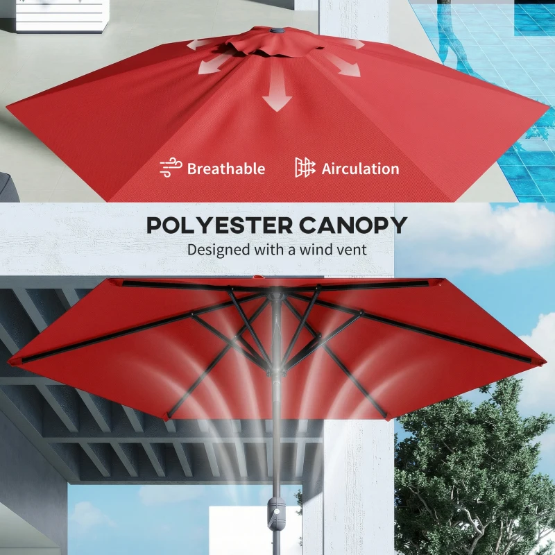 Outsunny Patio Sun Umbrella, Outdoor Parasol with 6 Ribs, Wine Red