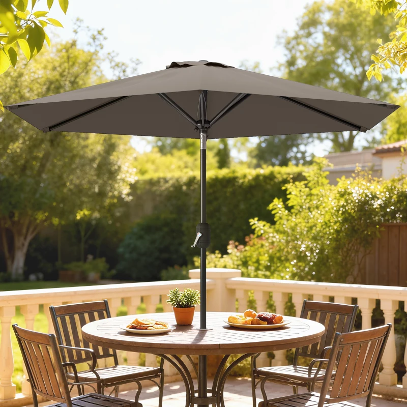 Outsunny Patio Sun Umbrella, Outdoor Parasol with 6 Ribs, Dark Grey
