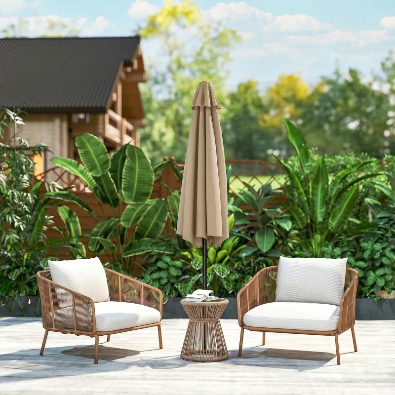 Outsunny Patio Sun Umbrella, Outdoor Parasol with 6 Ribs, Coffee