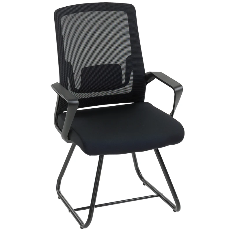 HOMCOM Desk Chair, Desk Chair No Wheels with Mesh Back, Lumbar Support, Metal Base for Reception, Conference