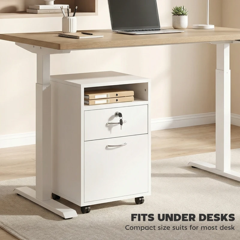 HOMCOM 24" Vertical Filing Cabinet with Lockable Drawer, Mobile File Cabinet with 2 Keys, Wheels for Home Office, White