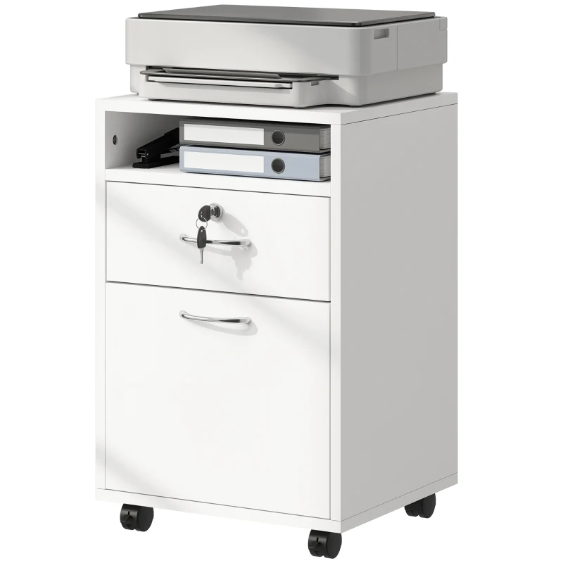 HOMCOM 24" Vertical Filing Cabinet with Lockable Drawer, Mobile File Cabinet with 2 Keys, Wheels for Home Office, White