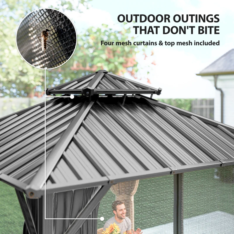 Outsunny 10' x 10' Hardtop Gazebo Canopy with Double Galvanized Steel Roof, Aluminium Frame Permanent Outdoor Gazebo, Dark Grey