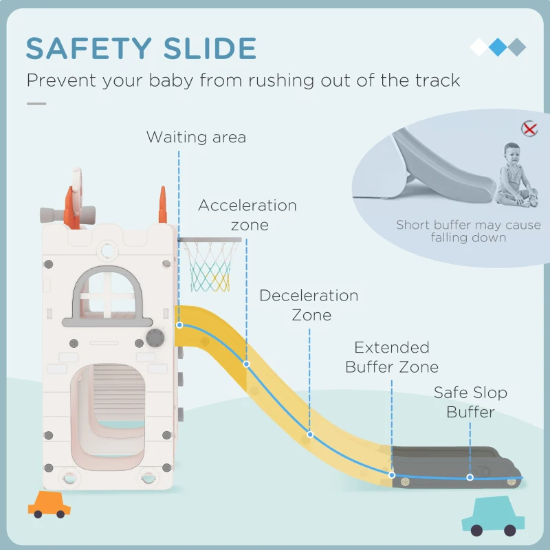 Qaba 7 in 1 Toddler Slide with Basketball Hoop, Climber, Telescope, Tunnel, Steering Wheel, for 1-3 Years, Orange