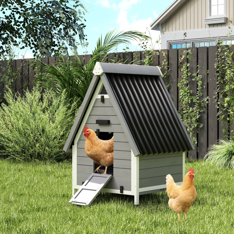 PawHut Chicken Coop for 2 Chickens, Outdoor Wooden Chicken House with Removable Nesting Box & Roosting Bar, Tray, Ramp