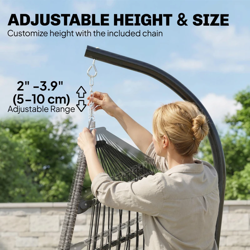 Outsunny Outdoor Hanging Egg Chair with Retractable Footrest Swing Chair with Metal Stand Light Grey