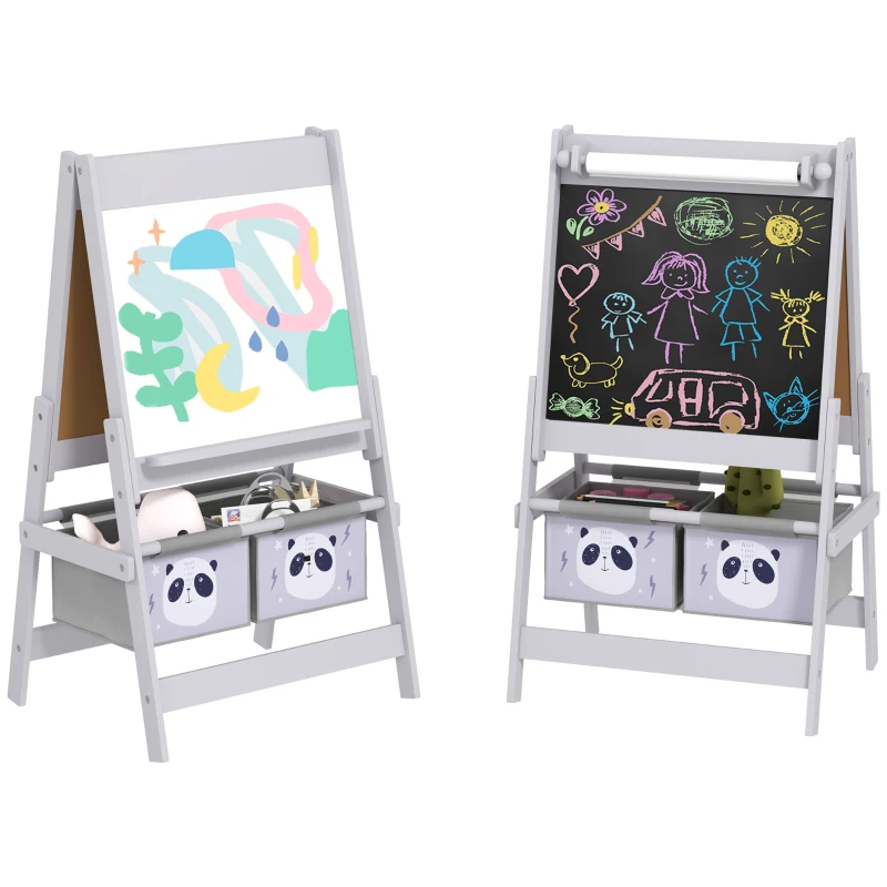Qaba Art Easel for Kids with Paper Roll, Blackboard, Whiteboard, Storage