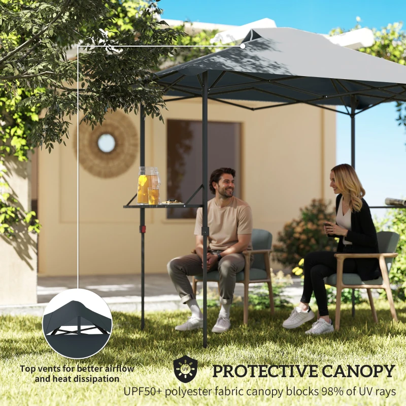 Outsunny 5 x 8.5 ft Pop Up Grill Gazebo with 2 Shelves, UPF 50+ Outdoor Instant Canopy Portable Shelter with Carry Bag, Dark Grey