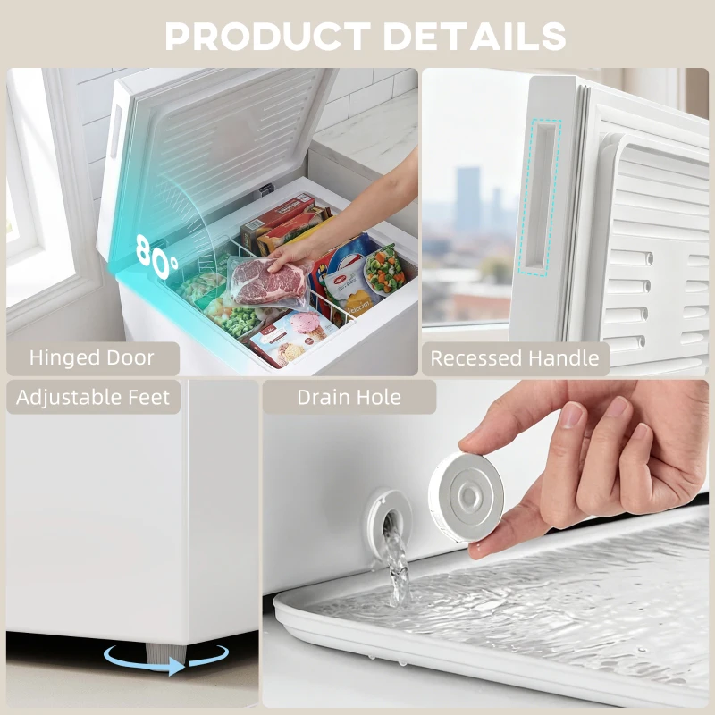 HOMCOM Mini Freezer, 3.5 Cu.Ft Chest Freezer with 5-Setting Adjustable Thermostat, Wire Basket, Quiet Operation, White