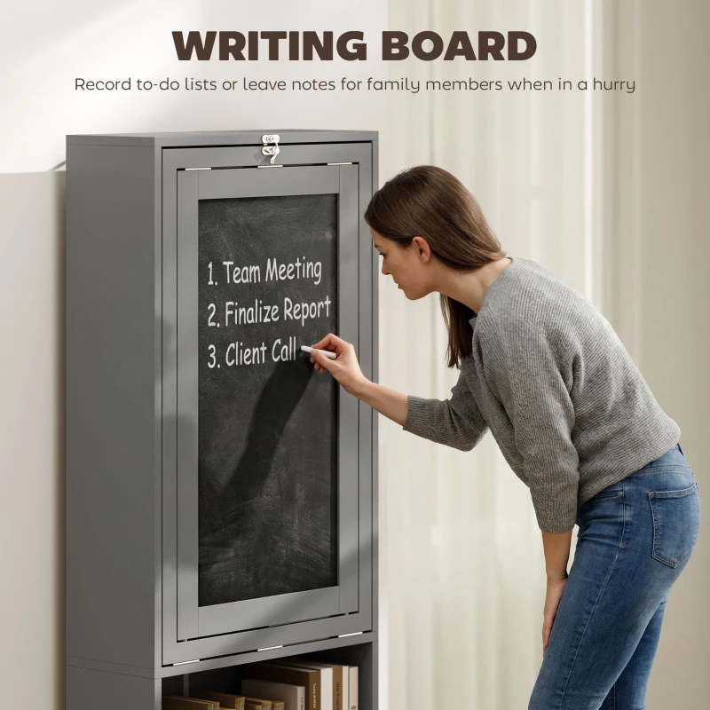 HOMCOM Fold-out Convertible Office Desk, Wall Mount Computer Desk with Blackboard and Side Shelf, Charcoal Grey