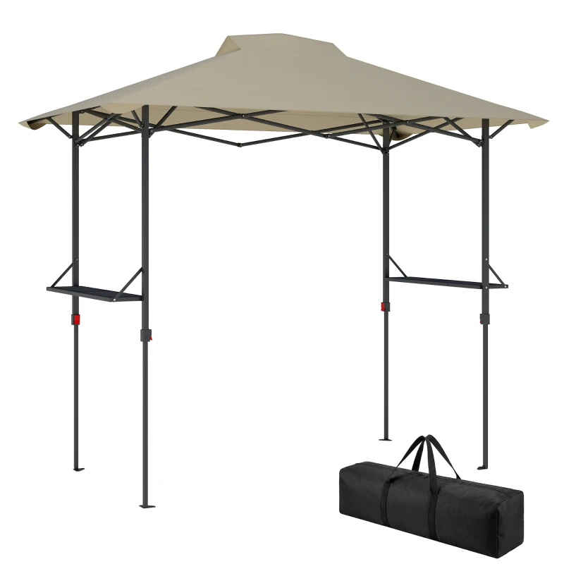 Outsunny 5 x 8.5 ft Pop Up Grill Gazebo with 2 Shelves, UPF 50+ Outdoor Instant Canopy Portable Shelter with Carry Bag, Khaki