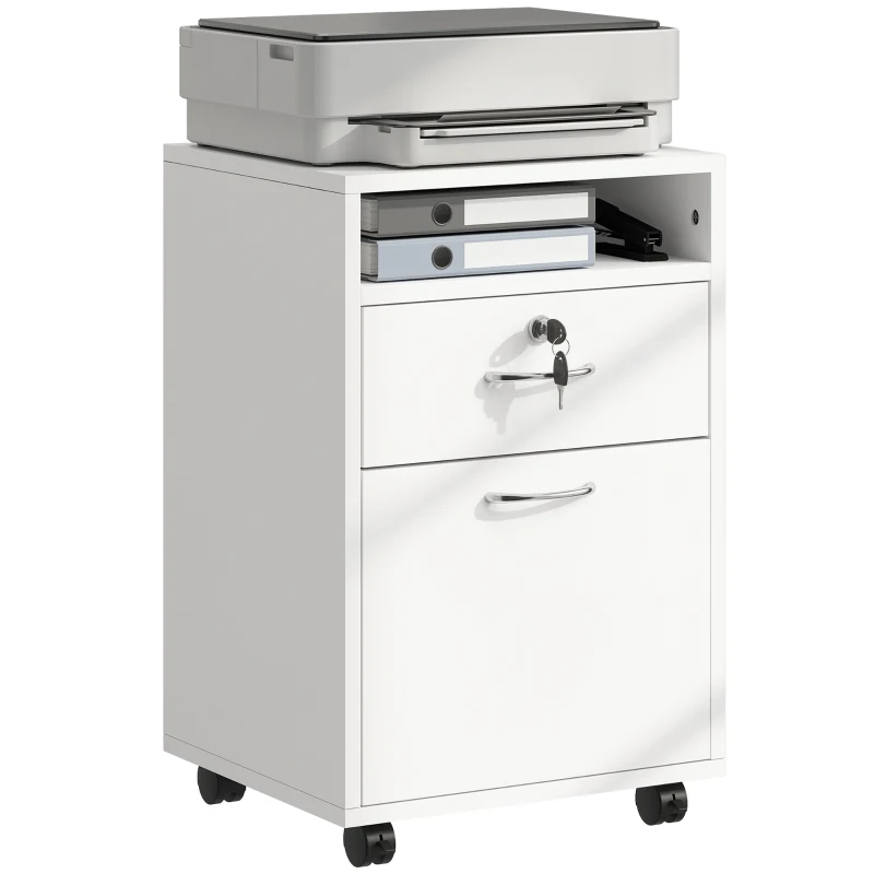 HOMCOM 24" Vertical Filing Cabinet with Lockable Drawer, Mobile File Cabinet with 2 Keys, Wheels for Home Office, White
