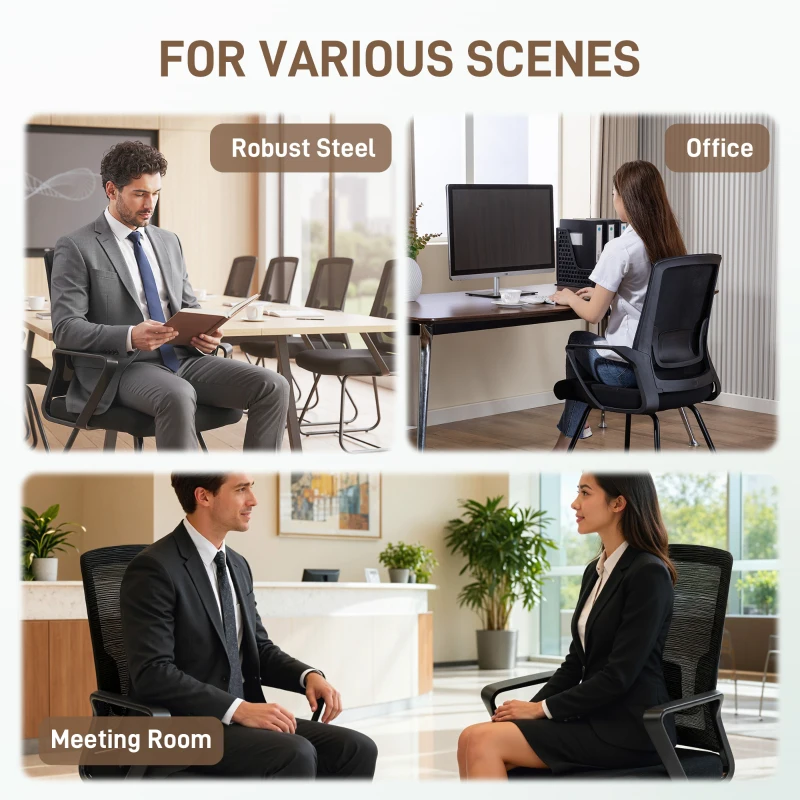 HOMCOM Desk Chair, Desk Chair No Wheels with Mesh Back, Lumbar Support, Metal Base for Reception, Conference
