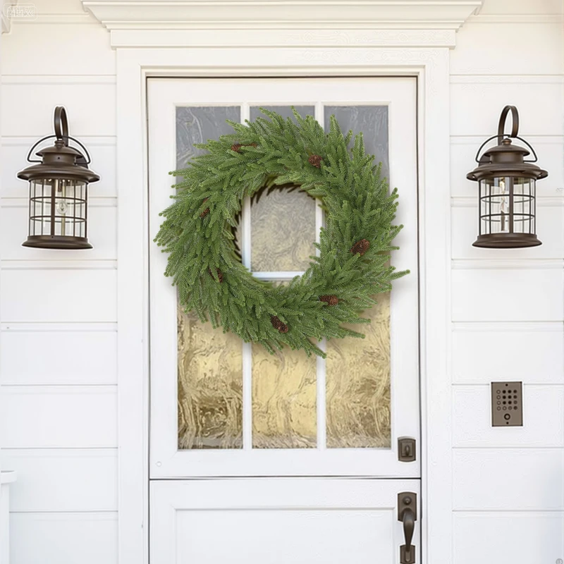 HOMCOM 24 inch Christmas Wreath, Artificial Norfolk Pine Wreath with Pine Cones and 88 Realistic Branches for Door, Wall