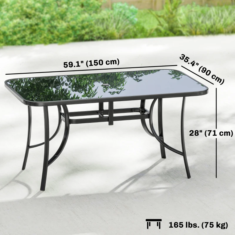 Outsunny Outdoor Dining Table for 6 with Umbrella Hole, Metal Patio Dining Table with Tempered Glass Top