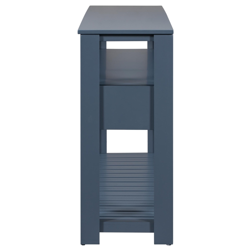 Large Entryway Console with 4 Drawers and 3-Tier Open Shelves, Versatile Table with Adjustable Feet, 62'' L x 14'' W x 32'' H, Navy Blue