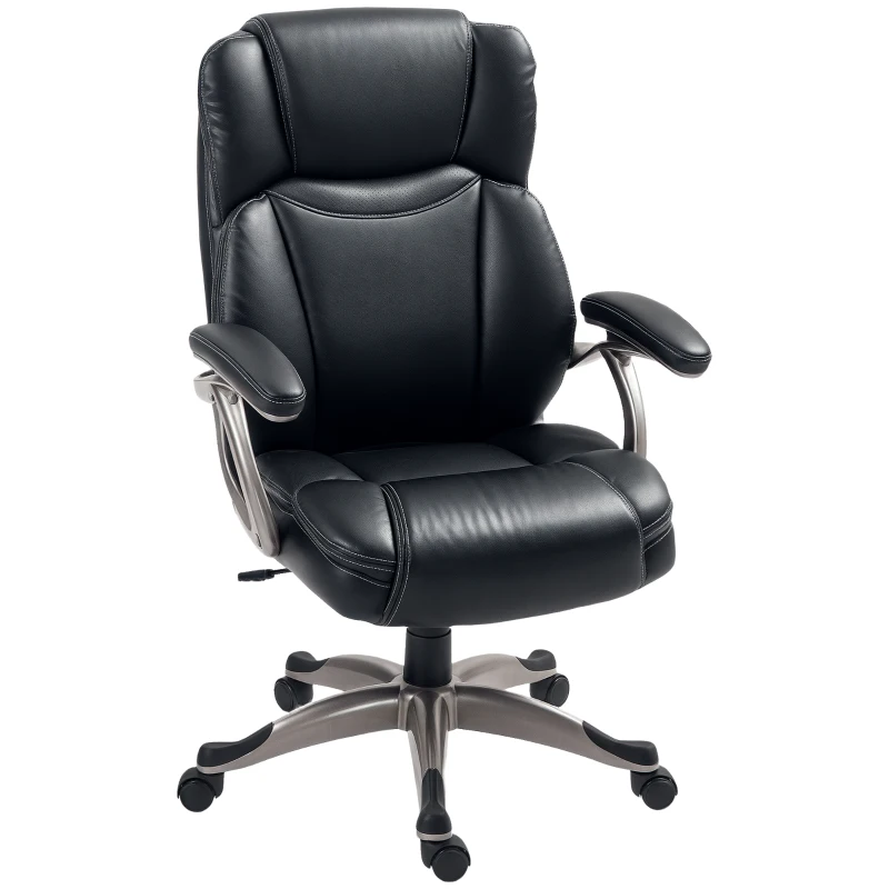HOMCOM PU Leather High Back Office Chair, Swivel Desk Chair with Tilt Function and Adjustable Height, Black