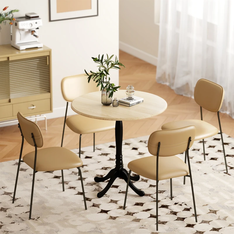 HOMCOM Dining Table for 2-4 People, Modern Round Kitchen Table with Pedestal Steel Base, 80cm, Natural Wood and Black