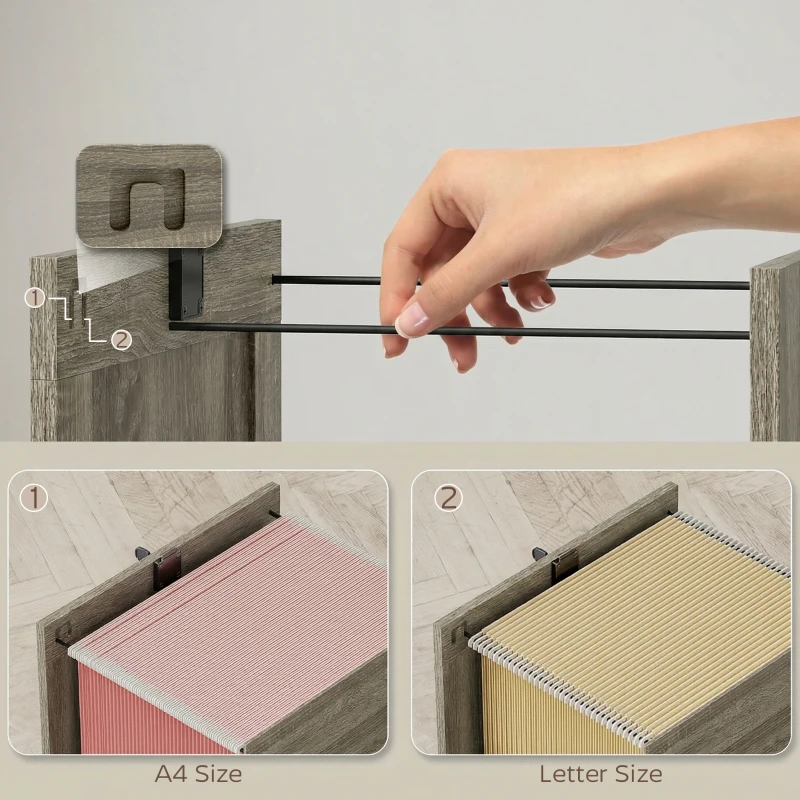 Vinsetto Lateral Filing Cabinet with Wheels and Lockable Drawer, File Cabinet, Mobile Printer Stand with Open Shelves for Letter and A4 Size Documents for Home Office, Grey