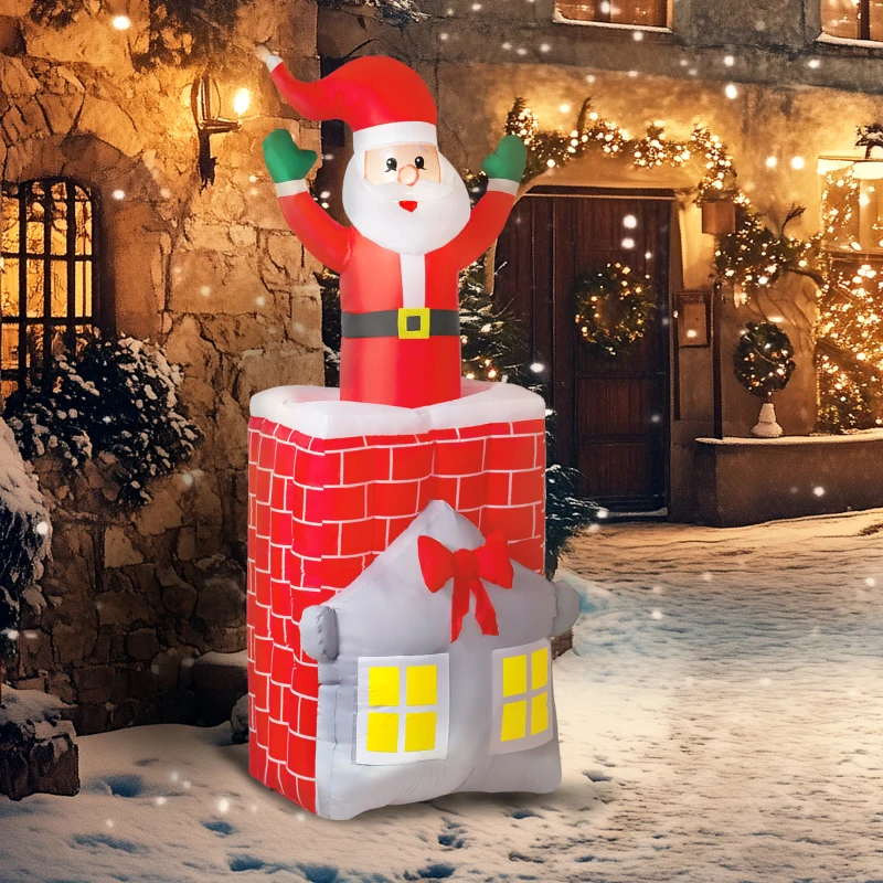 Outsunny 7FT Christmas Inflatable Santa in Chimney Up and Down, Blow Up Decoration with Built-in LED Lights for Indoor Party