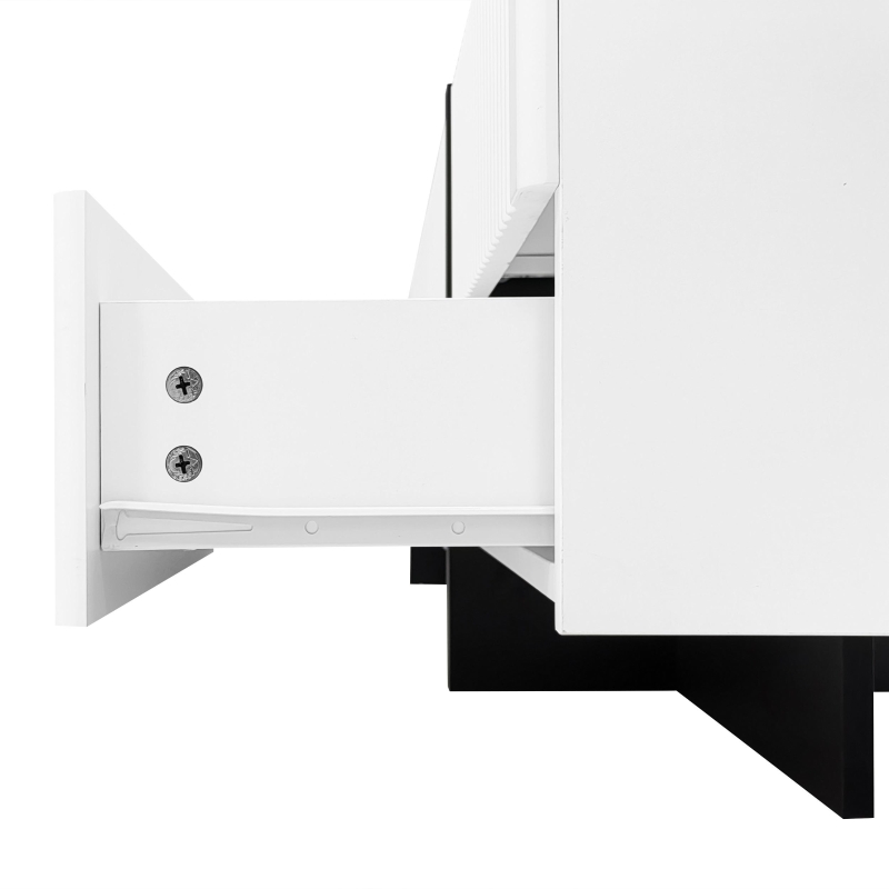 Modern TV Cabinet with Ample Storage and Soft-Close Hinges, Sturdy TV Stand for Living Rooms, 74.5'' L x 14'' W x 17.5'' H, Black+White