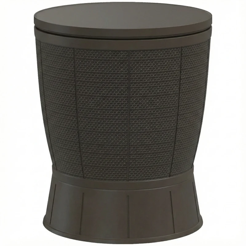 Outsunny 11 Gallon Patio Cooler Side Table, Outdoor Cooler Bar Table with Height Adjustable Top, Drainage Plug, Brown