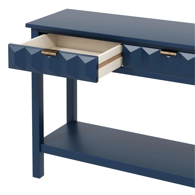 Modern Entryway Table with Bottom Shelf and Iron Handles, Multi-Functional Console with Wide Surface, 60'' L x 15.5'' W x 31'' H, Navy Blue