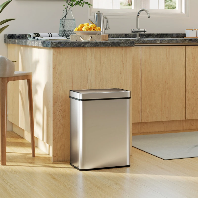 HOMCOM 13.2 Gallon Sensor Can, Automatic Garbage Can with Soft-Close Lid, Fingerprint-Proof Stainless Steel, Silver