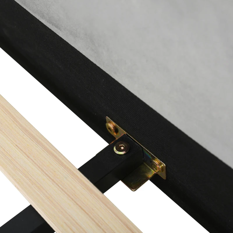 Full Size Upholstered Bed with Built-in Bedside Desk and Round Stool, Solid Bedboard with Plywood & MDF Frame, 80'' L x 68'' W x 29'' H, Gray