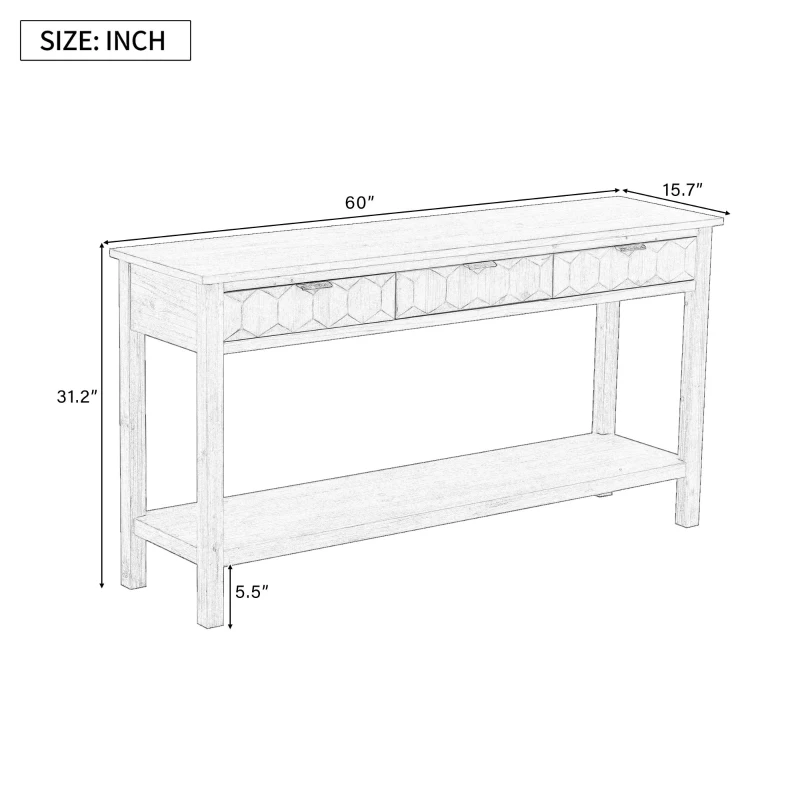 Modern Entryway Table with Bottom Open Shelf and Iron Handles, Multi-Functional Console with Wide Surface, 60'' L x 15.5'' W x 31'' H, Natural