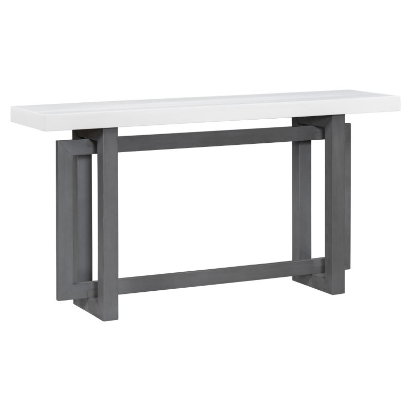Modern Console with Pine Veneer Top and Solid Legs, Versatile Hallway Table with Adjustable Feet, 59'' L x 15.5'' W x 31.5'' H, Dark Gray+White