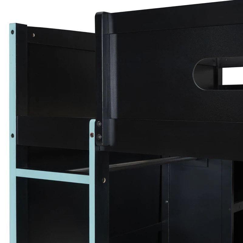 Full Size Wood Loft Bed with USB Port and Ample Storage, Gamer-Inspired Bed Frame with Built-In Desk, 78.5'' L x 56.5'' W x 65'' H, Blue