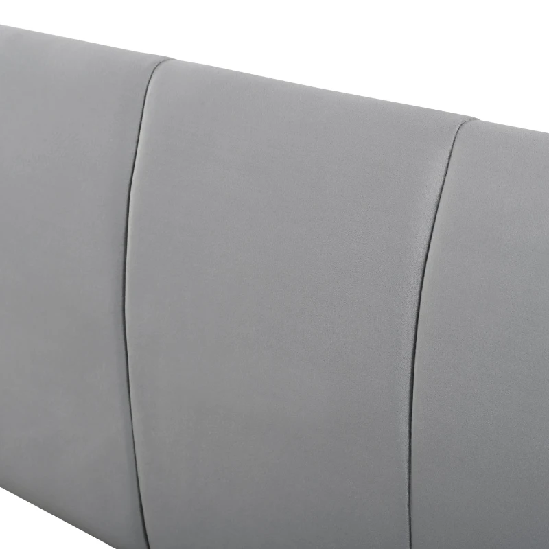 Queen Size Upholstered Bed with Built-In Bedside Desk and Round Stool, Solid Bedboard with Sturdy MDF Frame, 85'' L x 73'' W x 29'' H, Gray