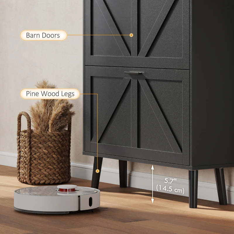 HOMCOM Shoe Storage Cabinet with 2 Flip Drawers, Farmhouse Narrow Shoe Cabinet, Holds Up to 16 Pairs, Black