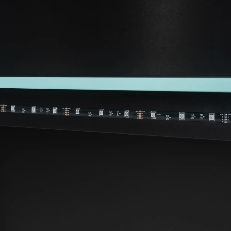 Full Size Wood Loft Bed with Integrated Desk and RGB Lighting, Esports-Style Bed with Multi-Tier Shelves, 93.5'' L x 55.5'' W x 65'' H, Blue