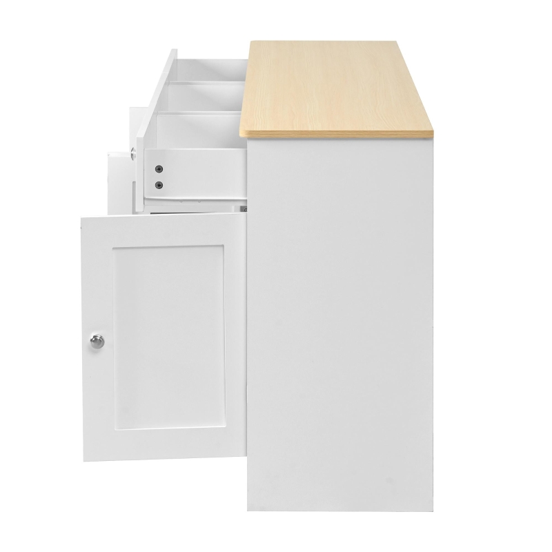 Modern Sideboard Buffet Cabinet with 3 Drawers and 4 Doors, Rustic Storage with Adjustable Shelves, 55'' L x 14.5'' W x 29.5'' H, White+Wood