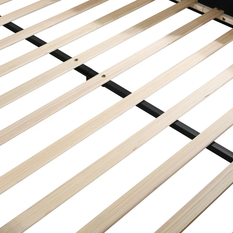 Queen Size Upholstered Bed with Built-In Bedside Desk and Round Stool, Solid Bedboard with Sturdy MDF Frame, 85'' L x 73'' W x 29'' H, Beige