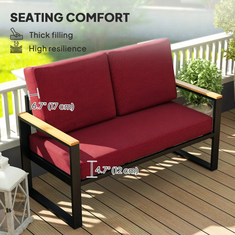 Outsunny 2 Seater 5" Thick Outdoor Seat Cushions with 7" Backrest, Loveseat Outdoor Furniture Cushions, Wine Red