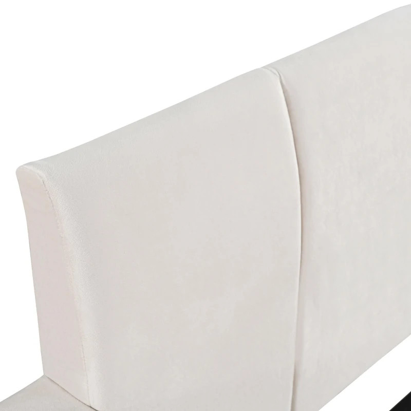 Full Size Upholstered Platform Bed with Built-In Bedside Desk and Round Stool, Solid Bedboard for Families, 80'' L x 68'' W x 29'' H, Beige