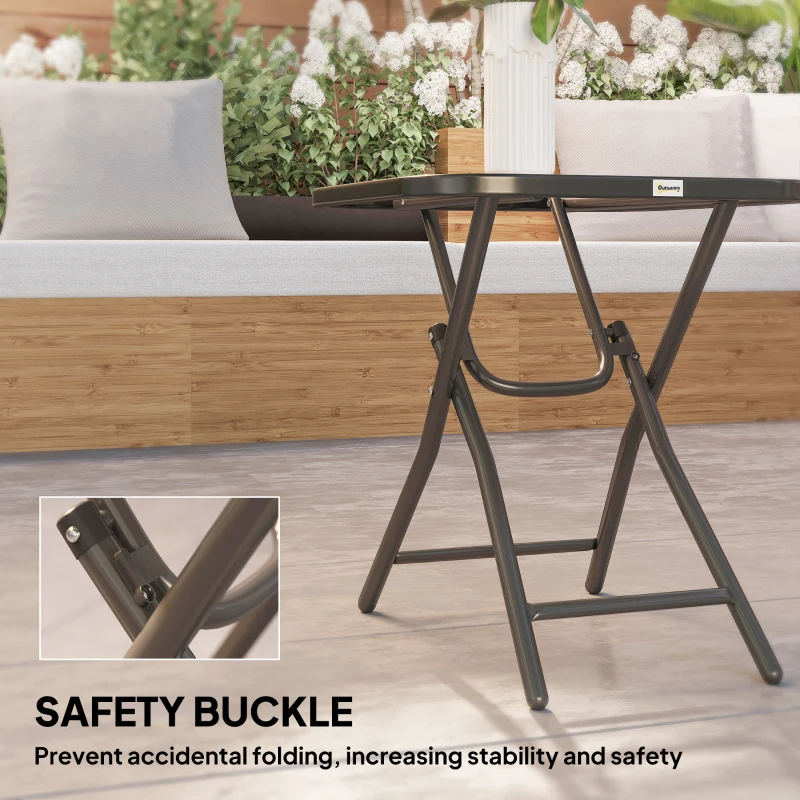 Outsunny Patio Table, Folding Coffee Table with Tempered Glass Tabletop, Portable Bistro Table for Patio, Backyard