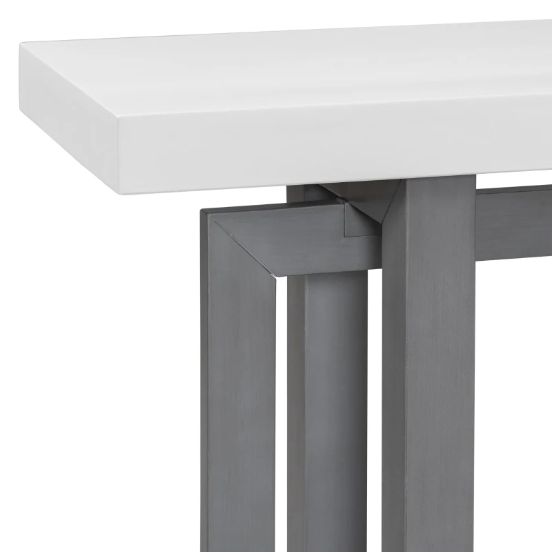 Modern Console with Pine Veneer Top and Solid Legs, Versatile Hallway Table with Adjustable Feet, 59'' L x 15.5'' W x 31.5'' H, Dark Gray+White