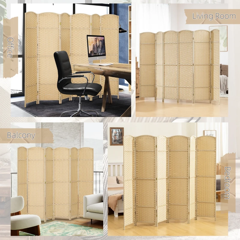 HOMCOM Folding Room Divider Screen 6 Panel 5.6' Tall Privacy Screen Freestanding Room Partition for Home Office, Beige