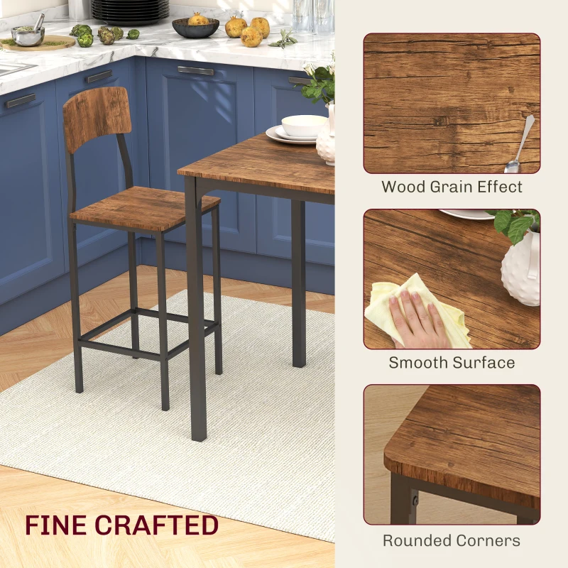 HOMCOM 3 Piece Pub Table and Chairs, Small Kitchen Table and Chairs, Square Dining Table with 2 Stools, Walnut and Black