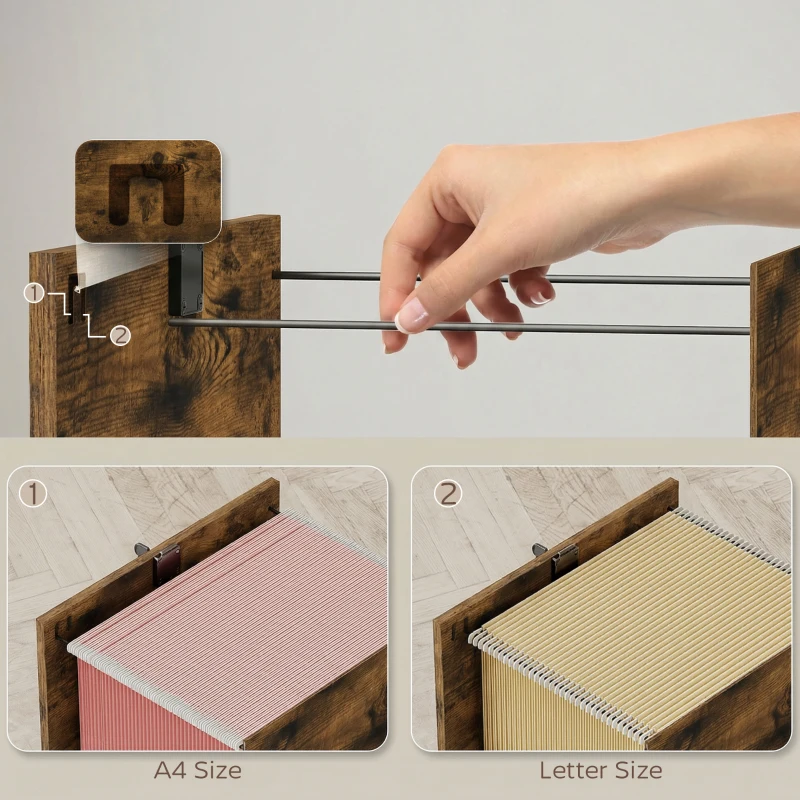 Vinsetto Lateral Filing Cabinet with Wheels and Lockable Drawer, File Cabinet, Mobile Printer Stand with Open Shelves for Letter and A4 Size Documents for Home Office, Rustic Brown