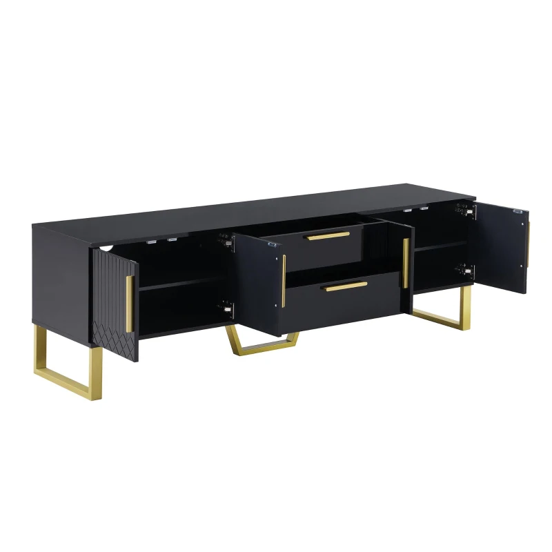 Modern TV Cabinet with Centre Drawers and Internal Shelves, Floor-Standing Console with Cable Management, 67'' L x 15.5'' W x 20.5'' H, Black
